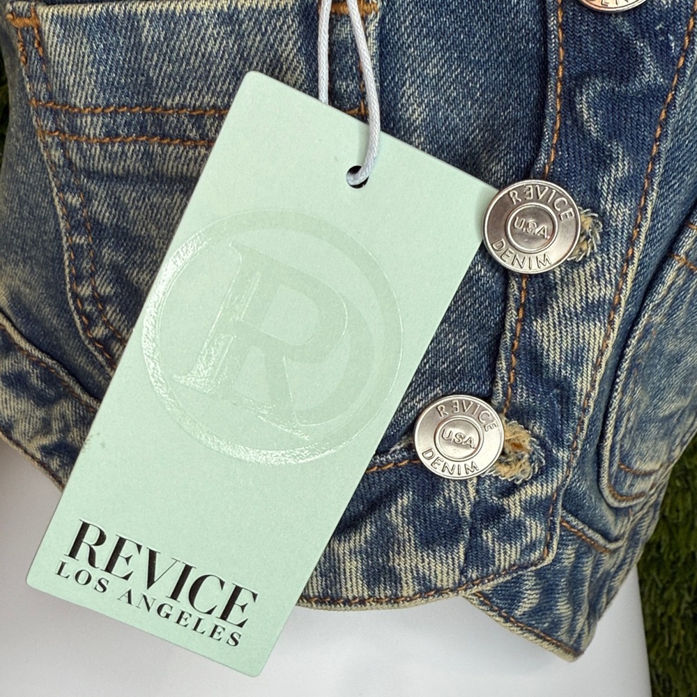 SOLD OUT! REVICE Upper East Side Denim Blue Carrie Vest Halter Crop Top Large - Picture 3 of 9